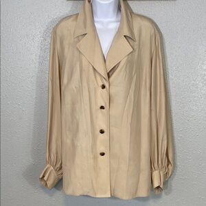 Lafayette 148 New York Beige Silk Button Down Blouse – Career Top Size 12 NWT